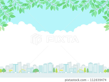Urban landscape with buildings and plants 112839474
