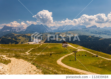 Dolomiti Alps in Alta Badia landscape view Dolomiti Alps in Alta Badia landscape view 112839484