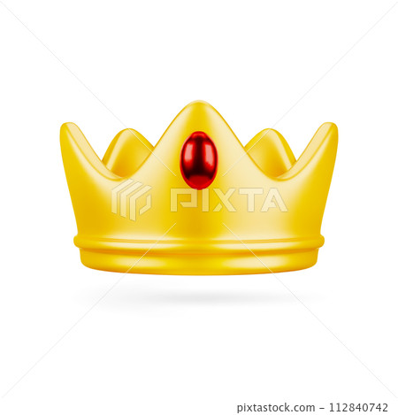 3D cute cartoon golden royal crown with red gemstone, isolated on white background. Element for Luxury, Win, Success or Power. Vector Illustration of 3D Render. 3D cute cartoon golden royal crown with red gemstone, isolated on white background. Element for Luxury, Win, Success or Power. Vector Illustration of 3D Render. 112840742