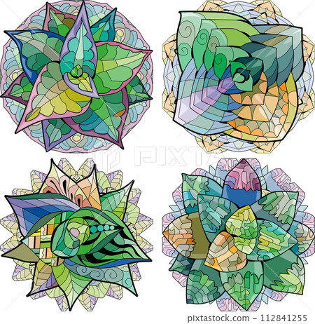 Set of Succulents houseplant on mandala. Print shape home plant urban tropical jungle decor. Set of Succulents houseplant on mandala. Print shape home plant urban tropical jungle decor. 112841255