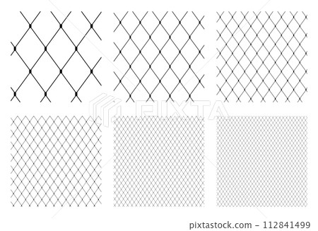 Set of Fishnet seamless pattern lace for Tights Pantyhose. Uniform mesh print for Fashion accessory clothing technical Set of Fishnet seamless pattern lace for Tights Pantyhose. Uniform mesh print for Fashion accessory clothing technical 112841499