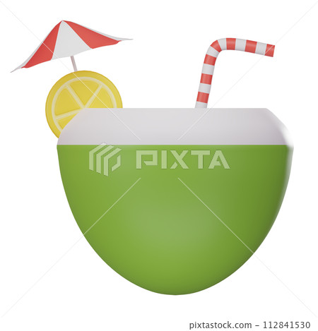 summer cocktail with straw in coconut 112841530