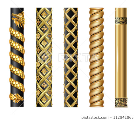 Set of golden oriental columns of Chinese and Japanese 112841863