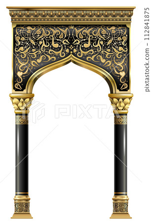 Golden luxury classic arch portal with columns Golden luxury classic arch portal with columns 112841875