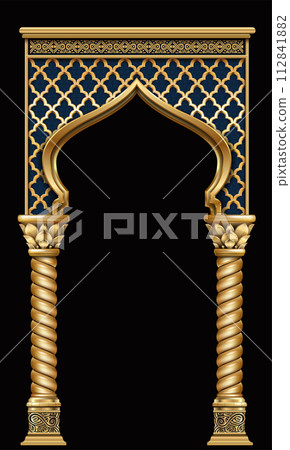Golden luxury classic arch portal with columns Golden luxury classic arch portal with columns 112841882