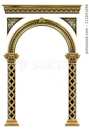 Gold classic frame of the rococo baroque door 112841896