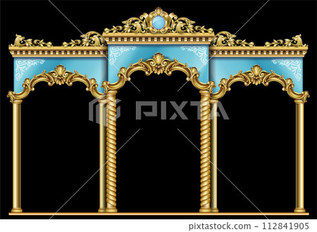 Golden Triumphal arch portal Baroque blue gold arcade Golden Triumphal arch portal Baroque blue gold arcade 112841905