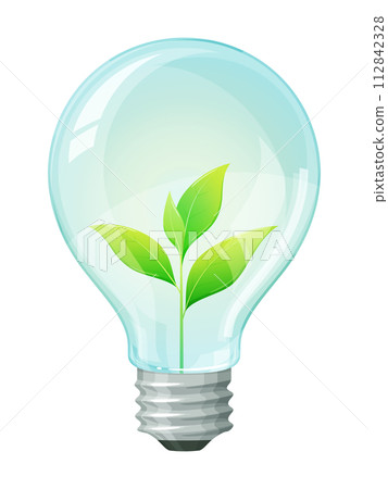 Illustration material of an eco-friendly image with plants growing inside a light bulb 112842328