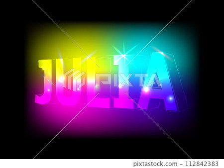 Vector 3D inscription Julia with neon effect. 112842383