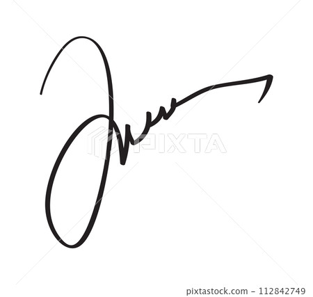 Manual signature for documents on white background. Hand drawn calligraphy lettering vector illustration 112842749