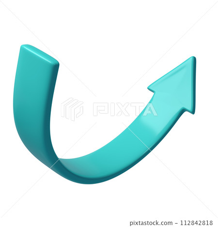 Turquoise 3d half circle arrow up direction. Sign or icon for web button and interface and navigation design illustration 112842818