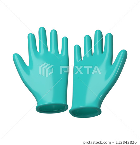 Medical latex gloves icon. Details turquoise 3d Rendering illustration 112842820