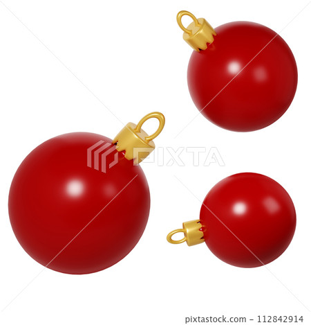 3d rendering three red Christmas balls icon. Realistic spheres for winter holidays. Toy for fir tree. Illustration for web design, greeting card, invitation 3d rendering three red Christmas balls icon. Realistic spheres for winter holidays. Toy for fir tree. Illustration for web design, greeting card, invitation 112842914