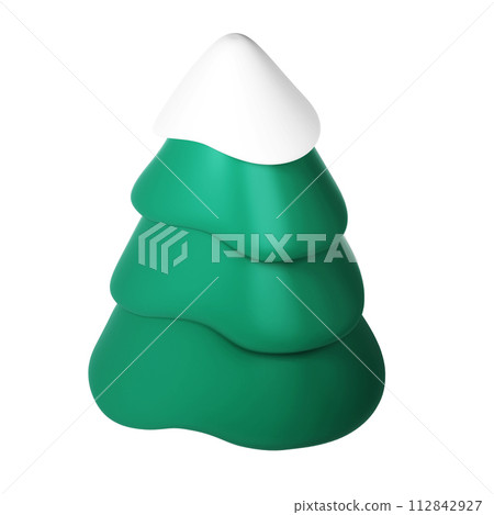 3d illustration of Christmas tree with snow. Holiday element isolated Render Abstract Evergreen Winter Tree Fir. Happy New Year Decoration Holiday and Xmas Celebration 112842927