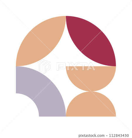 Trendy bauhaus pattern poster. Vector abstract geometric color shapes in beige and red pastel colors. Simple neo modern design elements. Fashion retro print for greeting card, web design Trendy bauhaus pattern poster. Vector abstract geometric color shapes in beige and red pastel colors. Simple neo modern design elements. Fashion retro print for greeting card, web design 112843430