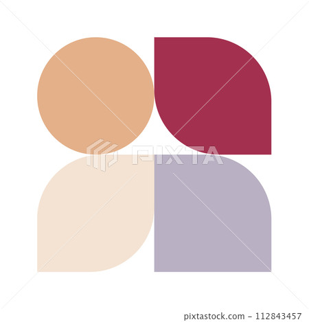 Trendy bauhaus pattern poster. Vector abstract geometric color shapes in beige and red pastel colors. Simple neo modern design elements. Fashion retro print for greeting card, web design 112843457
