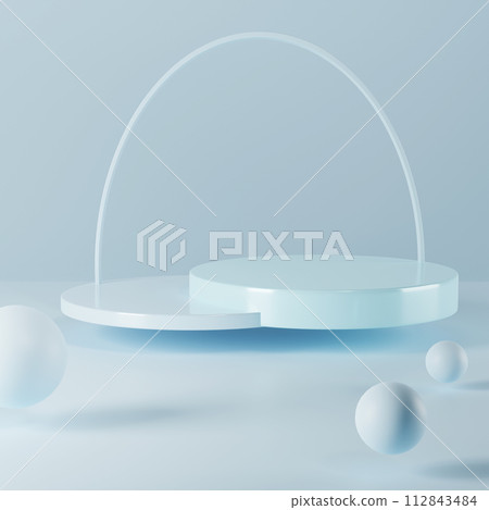 Minimalist round podium with gate and scene with 3d blue rendering abstract banner background composition, illustration mock up of geometry platform shape for product display Minimalist round podium with gate and scene with 3d blue rendering abstract banner background composition, illustration mock up of geometry platform shape for product display 112843484