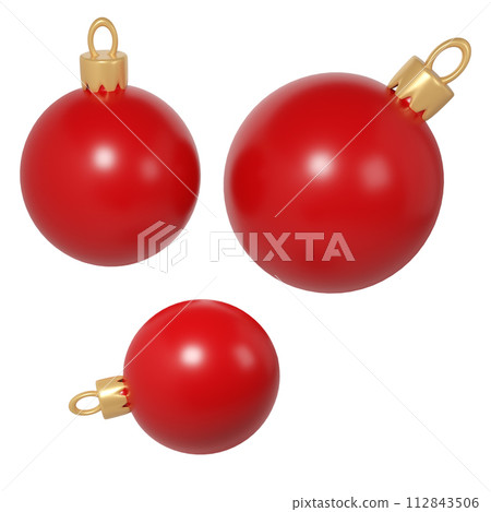 3d rendering three red Christmas balls icon. Realistic spheres for winter holidays. Toy for fir tree. Illustration for web design, greeting card, invitation 3d rendering three red Christmas balls icon. Realistic spheres for winter holidays. Toy for fir tree. Illustration for web design, greeting card, invitation 112843506