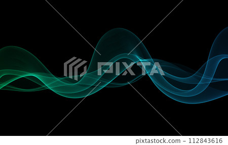 Turquoise blue horizontal transparent wave lines on a dark background Turquoise blue horizontal transparent wave lines on a dark background 112843616