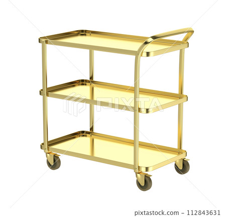 Empty gold food serving cart 112843631