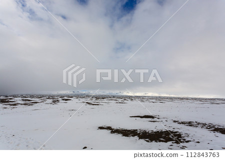 Landscape with snow, Askja caldera area, Iceland 112843763