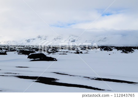 Landscape with snow, Askja caldera area, Iceland 112843765