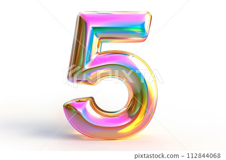 AI-generated content. Glossy holographic number 5 five one isolated on white background 112844068