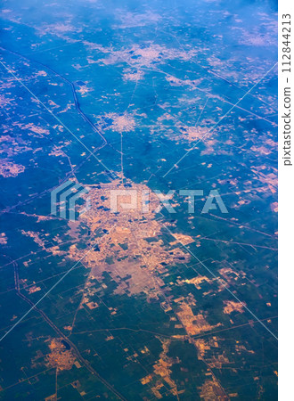 Indian territory near Delhi. View from bird flight 112844213