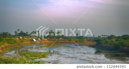 Landscape with indian dry river. Landscape with indian dry river. 112844391