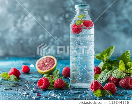 Electrolyte water is water that has been infused with fruits and berries in glass 112844556