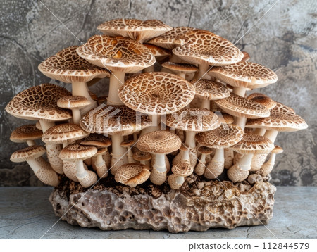 Chocolate Mushroom is a type of edible mushroom that has a rich chocolate flavor on wooden 112844579