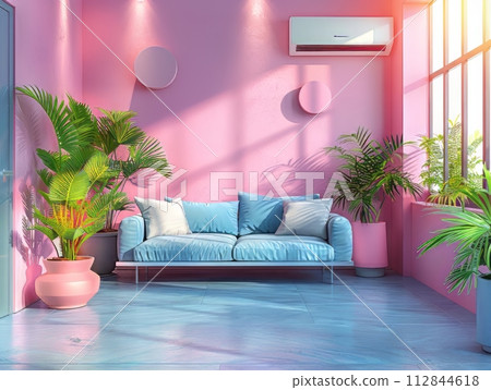 Home coach with pastel pink blue colors in Livingroom 112844618