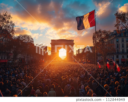 Bastille Day Tribute: French Flag Fluttering in the Wind 112844949