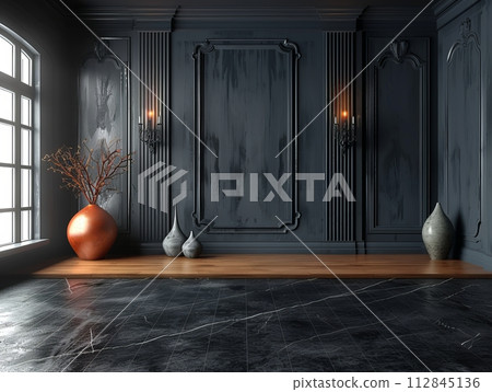 Empty elegant dark room at night with copy space 112845136