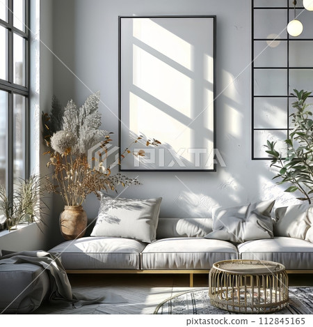 a vintage wall gallery mockup in modest apartment living room, beautiful interiors a vintage wall gallery mockup in modest apartment living room, beautiful interiors 112845165
