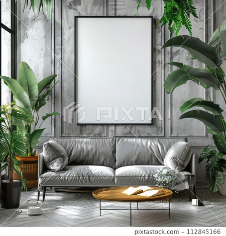 a vintage wall gallery mockup in modest apartment living room, beautiful interiors 112845166
