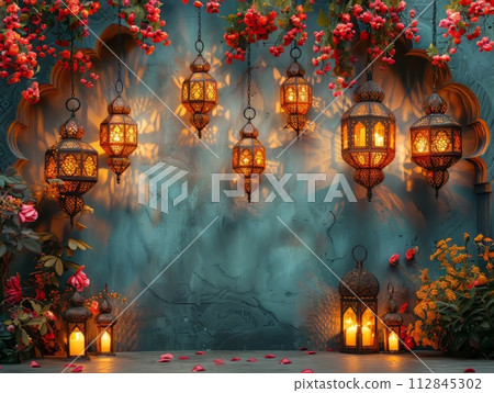 Border background about Ramadan with copy space 112845302