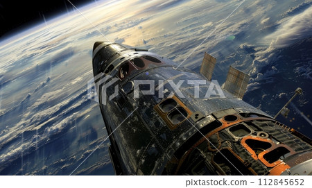 AI-generated content. Space Shuttle Soaring Through Sky 112845652