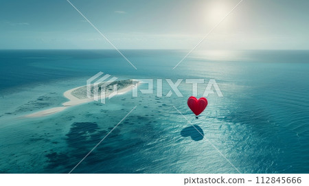 AI-generated content. Heart Shaped Balloon Floating in the Middle of the Ocean 112845666