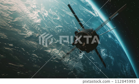 AI-generated content. Space Station Positioned in Center of Earth 112845993