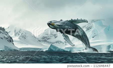AI-generated content. Majestic Humpback Whale Leaping Out of Water 112846447