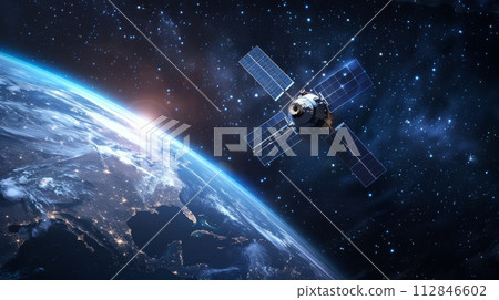 AI-generated content. Artists Rendering of a Satellite in Space 112846602