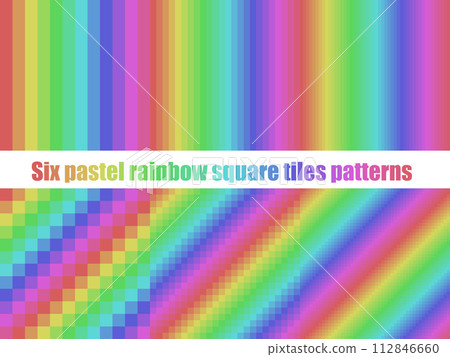Rainbow square tiles seamless vector seamless pattern pastel soft feel, collection of six, for web, background, poster 112846660