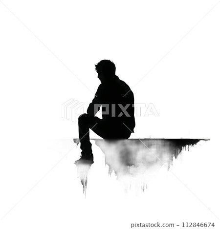 Black silhouette of a sitting man on white background. Black silhouette of a sitting man on white background. 112846674