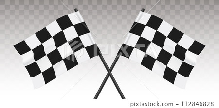 Two checkered flags crossed on a transparent background, vector illustration Two checkered flags crossed on a transparent background, vector illustration 112846828