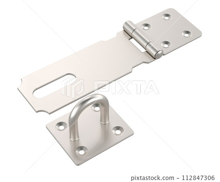 Hasp door latch, 3D rendering Hasp door latch, 3D rendering 112847306