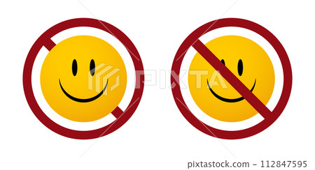 smile emoji ban prohibit icon. Not allowed emoticon 112847595
