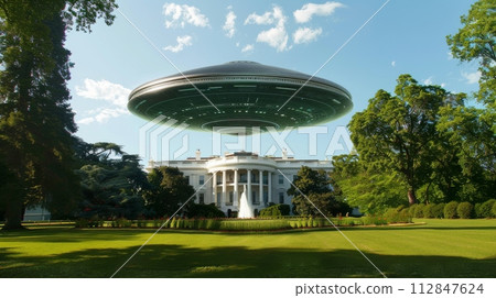 AI-generated content. Large Aliens UFO Object in Middle of Field 112847624