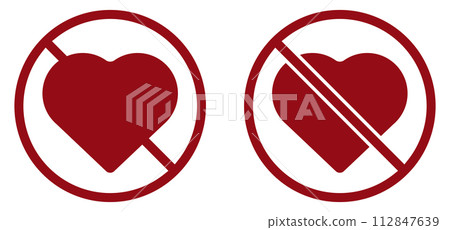 love heart ban prohibit icon. Not allowed to love. 112847639