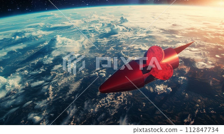 AI-generated content. Red Rocket Soaring Over Earth 112847734